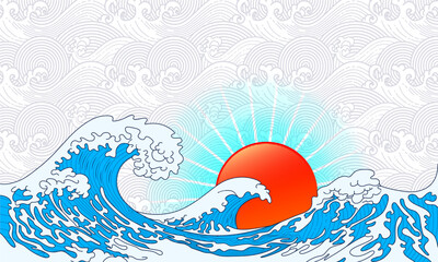 wave vector illustration Japanese motif. japan background. hand drawn illustration of japan