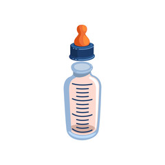 Tiny milk bottle for children cartoon illustration. Cute baby food or product isolated on white background. Complementary food, nutrition concept.