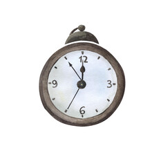 Vintage clock,watercolor illustration, new year time, table item