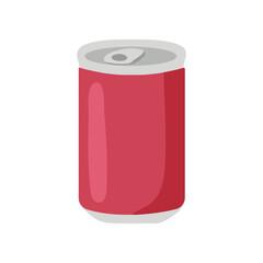 Red aluminum can with soda drink vector illustration. Canned drink for lunch at school or office on white background. Lunch break, beverage concept