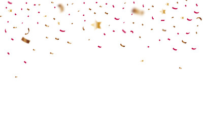 congratulatory background with gold red confetti  on a transparent background