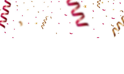 congratulatory background with gold red confetti and serpentine on a transparent background