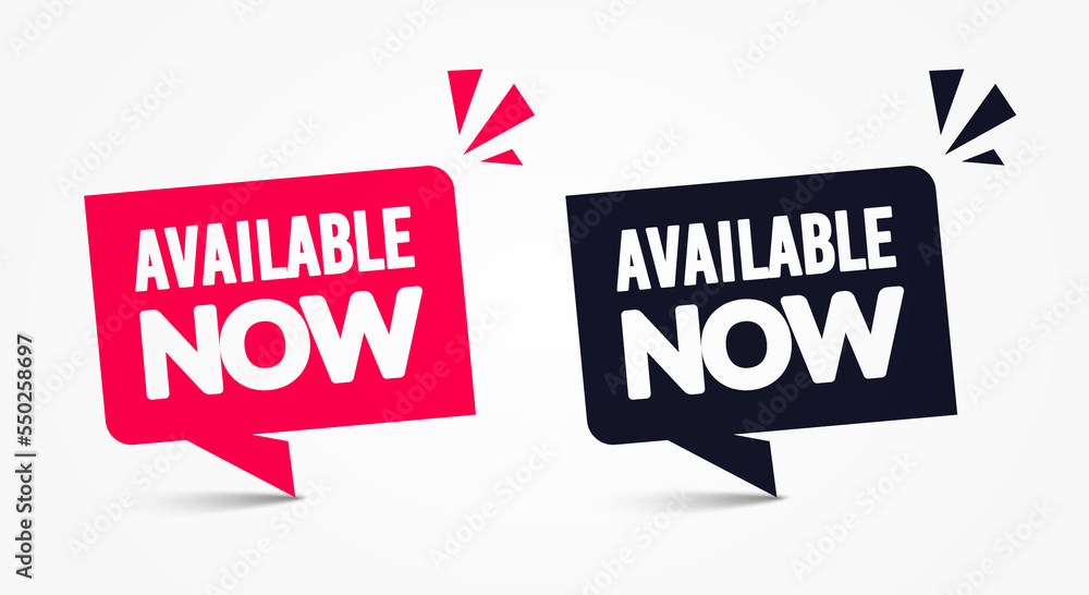 Poster speech bubble set with text available now