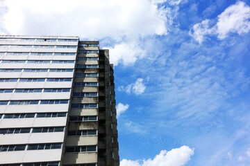 Abandoned apartment building on sky background in Thailand	