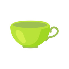 Green cup for tea or coffee vector illustration. Teacup for liquid on white background, basic geometric shape for kindergarten or school children. Dishware, education, geometry concept for kids