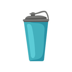 Blue reusable cup or bottle for water vector illustration. Eco-friendly container with drink for lunch at school or office isolated on white background. Lunch break, beverage, accessories concept