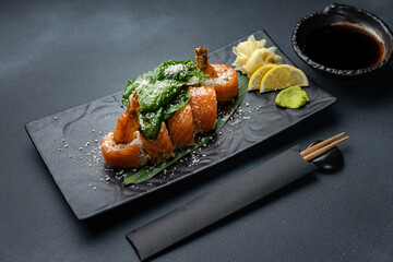 delicious rolls in a Japanese restaurant
