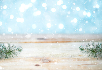 Christmas wooden background. Copy space for text