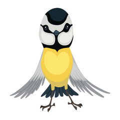 Tit bird in standing position. Titmouse in cartoon flat style beautiful character. illustration isolated on white background