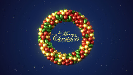Merry Christmas wishing with Christmas Wreath Background