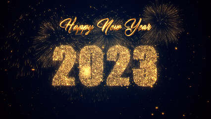 Happy New Year 2023 Christmas Background with fireworks