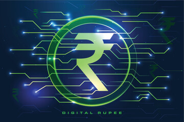 Digital Rupee or E-Rupee creative concept. Digital money. Vector illustration
