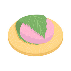 sakura mochi japanese pink rice cake on isolated background