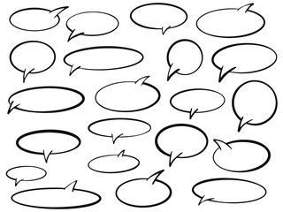 Fototapeta premium Hand drawn background Set of cute speech bubble in doodle style, Speech balloon, comic bubble vector, dialogue balloons, thought bubble set. Vector speech bubble icons.