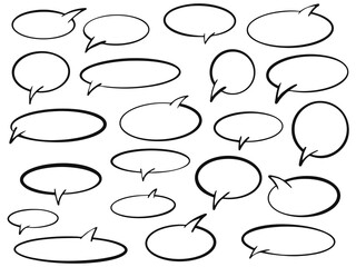 Hand drawn background Set of cute speech bubble in doodle style, 
Speech balloon, comic bubble vector, dialogue balloons, thought bubble set. Vector speech bubble icons.