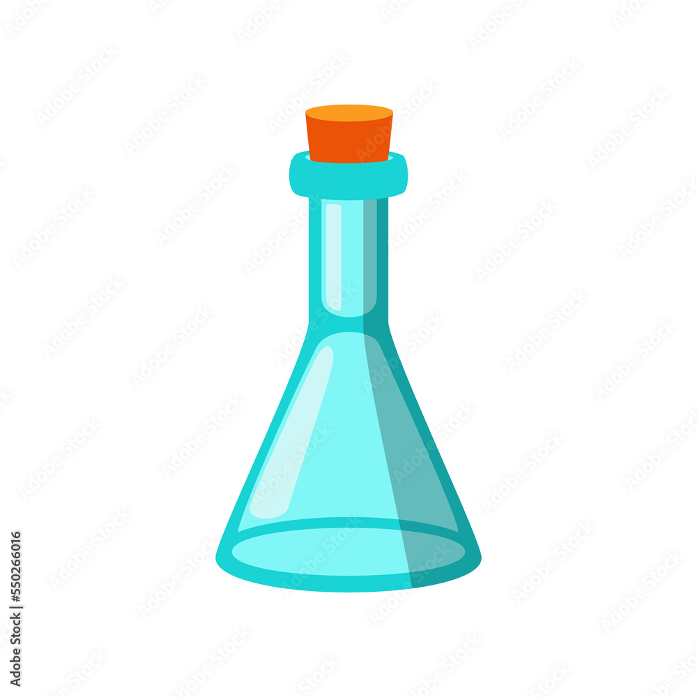 Poster empty science lab flask vector illustration. cartoon drawing of laboratory glass bottle for scientif