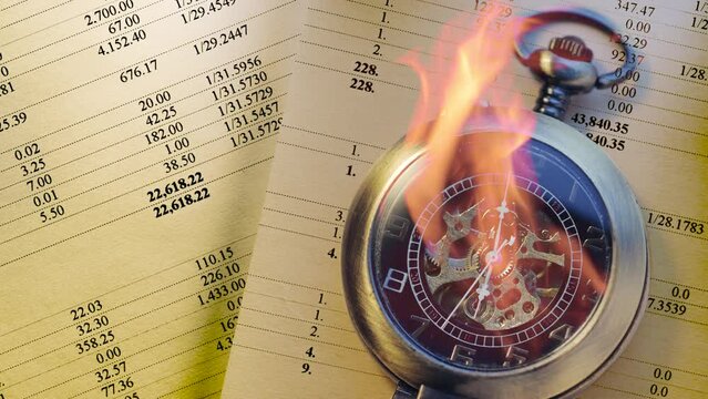 Burning pocket watch and operating budget numbers of financial calculation