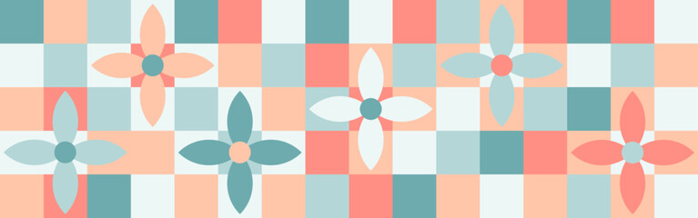 Floral seamless background for textiles or wallpapers, pastel shades of geometric shapes. Baby fashion patterns in pink and blue colors for a magazine cover.