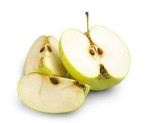 Pieces of juicy apples on white background