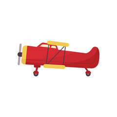 Red vintage airplane cartoon illustration. Retro aircraft. Transportation concept