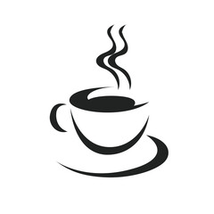 Vector illustration of a cup of hot coffee with steam. coffee shop logo design.