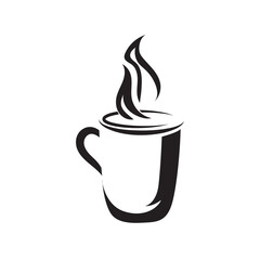 vector illustration of a cup of hot coffee with steam. coffee shop logo design.