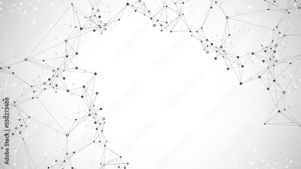 Aufkleber Geometric abstract background with connected lines and dots. Connectivity flow point. Molecule and communication background. Graphic connection illustration background for your design.