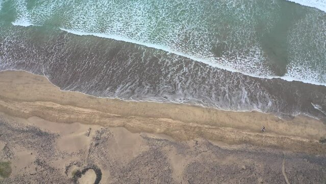Aerial: Beach of Caleta de Famara on Lanzarote, Canary Islands
