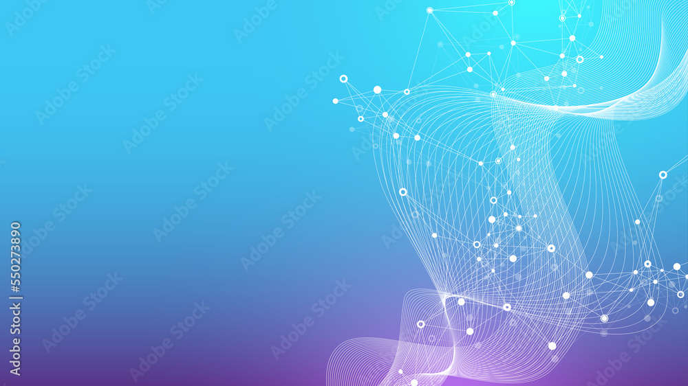 Aufkleber Digits abstract illustration with connected line and dots, wave flow. Digital neural networks. Network and connection background for your presentation. Graphic polygonal background.