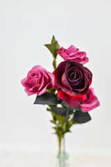 Bouquet of red rose, dark pink roses, flat lay, copy space , colour of red rose metaphor as deep passionate and determination when comparing to other colors, feeling and emotion concept