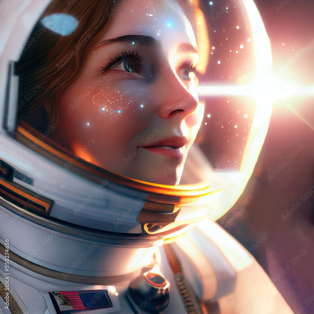 Wall mural a fictional person, not based on a real person. portrait of an fictional astronaut in a spacesuit. h