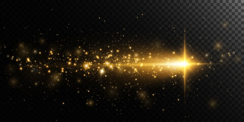 Golden star, on a transparent background, the effect of glow and rays of light, glowing lights, sun.vector.