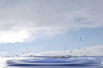 Realistic water background 3D bubble and sky empty product placement for display scene presentation
