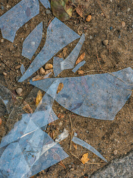 Broken glass on ground