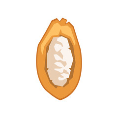 Open cacoa bean cartoon illustration. Ingredients of sweet chocolate dessert isolated on white background. Restaurant, nutrition concept.