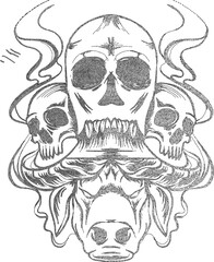 Black skull illustration with dots design.