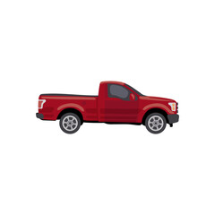 Pick-up truck flat vector illustration. Drawing or design of cargo vehicle for infographic isolated on white background. Transport, transportation, delivery concept.
