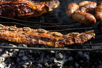 Barbecue, grilled sausages and cow meat , traditional argentine cuisine