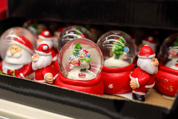 Christmas snow globes with Snow Man and Santa Claus