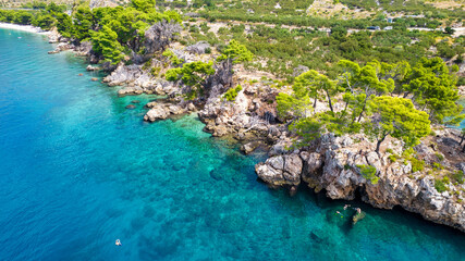 Rocky coast on the sea coast on a summer sunny day, Riviera Makarska, Croatia