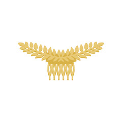 Golden barrette in boho style vector illustration. Vintage outfit design element and hair accessory isolated on white background. Fashion, Bohemian style concept