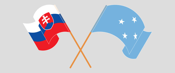 Crossed and waving flags of Slovakia and Micronesia