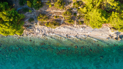 Beautiful coastline on the Riviera Makarska - Picturesque pebble beach in Brela village.
