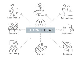 Naklejka premium Learn and Lead vector thin line icons - business vector illustration concept