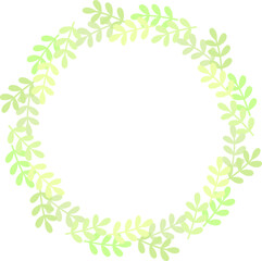 円形のフレーム　丸い葉のリース　緑