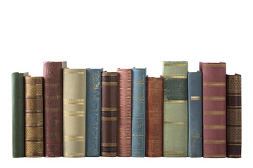 Old books in the row. PNG file. - obrazy, fototapety, plakaty