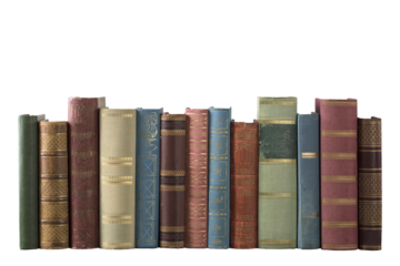 Old books in the row. PNG file.
