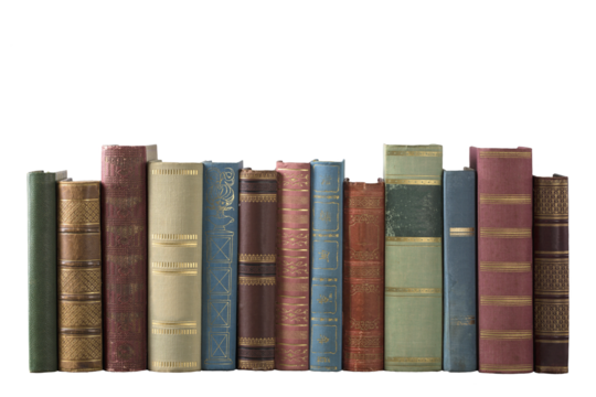 Old books in the row. PNG file.