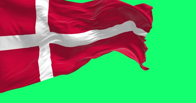 Close-up view of the Denmark national flag waving in the wind