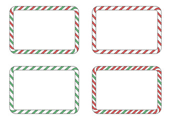 Christmas set of rectangular frames with candy cane patterns. Vector elements isolated on white background.